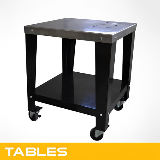 Mobile drill and tap table with locking casters