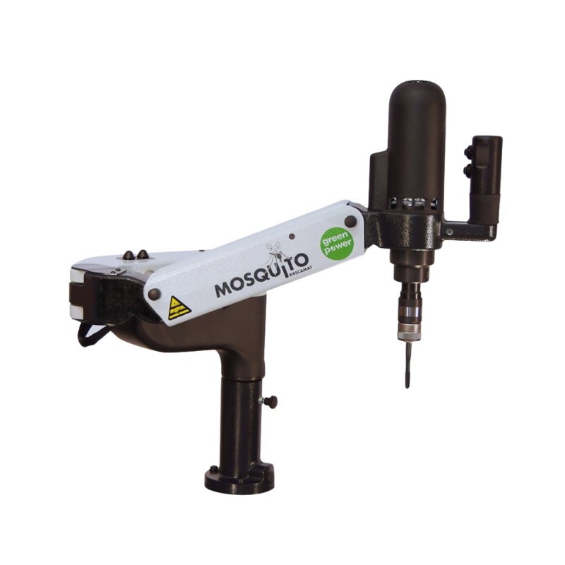  Compact 110V single-phase tapping arm with 30" reach, capable of tapping up to 9/16" (M14). Features a high-frequency electric motor and speed control. Constructed with heavy-duty cast aluminum.