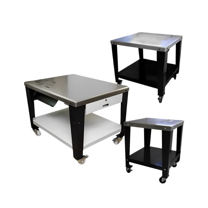 Mobile drill and tap table with locking casters. Available in small, medium, and large sizes with optional drawer.